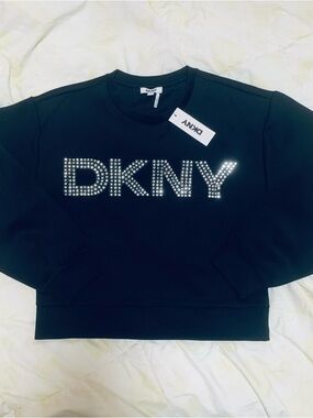 DKNY Oversized Black Studded Logo Crewneck Sweatshirt Size: S New With Tag